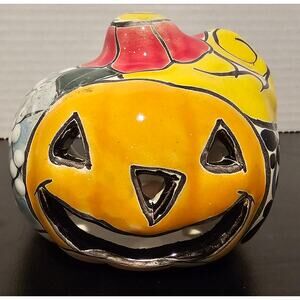 Mexican Talavera Halloween Jack'o lantern Pumpkin Votive Candle holder